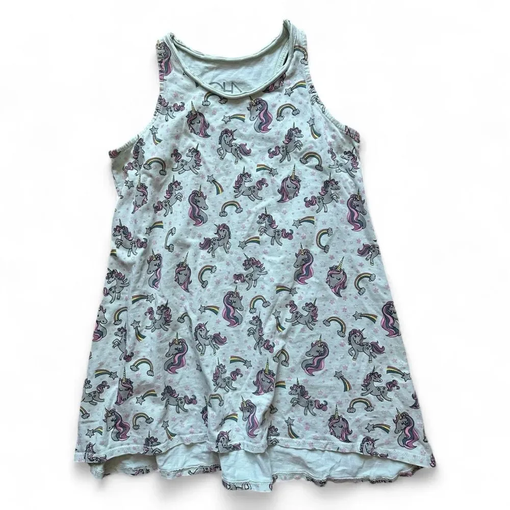 Chaser Glitter Unicorn Casual Dress Blue Rainbow Print Girls Size 7 Sleeveless